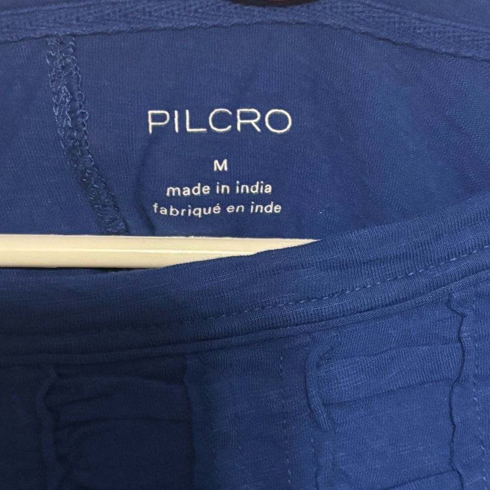 Pilcro by Anthropologie Blue Textured Babydoll Cropped Top - Medium - Picture 4 of 6